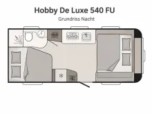 Grundriss Nacht Hobby De Luxe 540 FU Gut Gepflegeter Wohnwagen