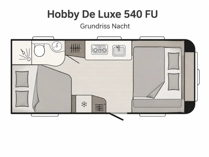 Grundriss Nacht Hobby De Luxe 540 FU Gut Gepflegeter Wohnwagen