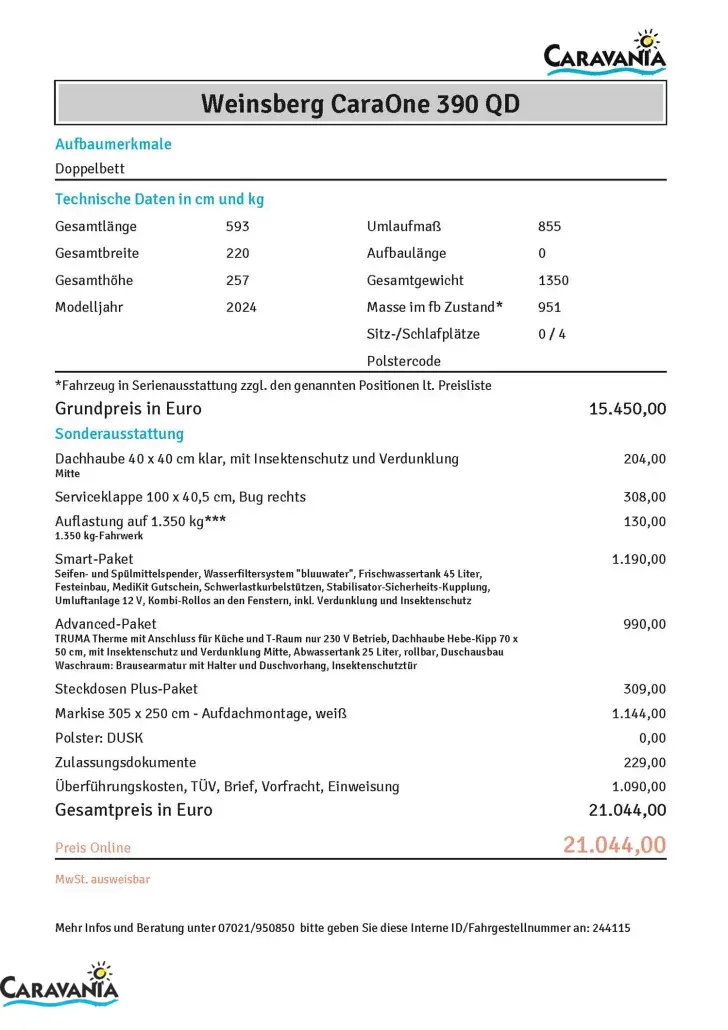 Fahrzeugbild Weinsberg CaraOne 390 QD inkl. Markise #11