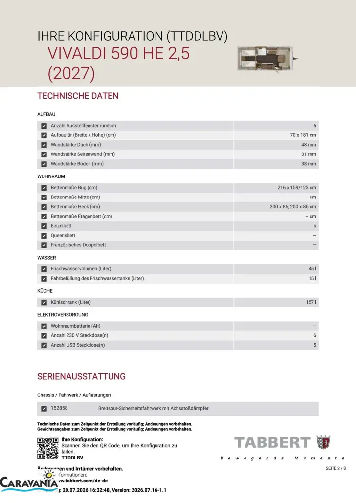 Fahrzeugbild Tabbert Vivaldi 590 HE 2.5 Zuladung über 800 kg #12