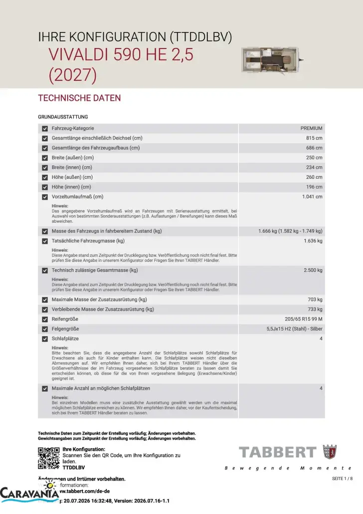 Fahrzeugbild Tabbert Vivaldi 590 HE 2.5 Zuladung über 800 kg #13