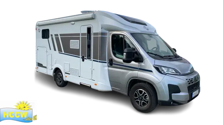 Schräg Vorne Carado T 338 pro+ / Hubbett / SAT & TV
