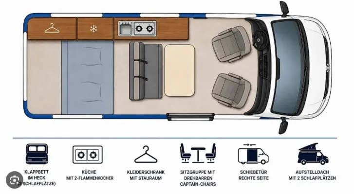 Grundriss Tag VW California T6 Coast 4Motion Allrad
