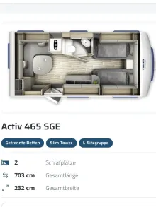 Grundriss Tag Fendt Bianco Activ 465 SGE reisefertig, top gepflegt